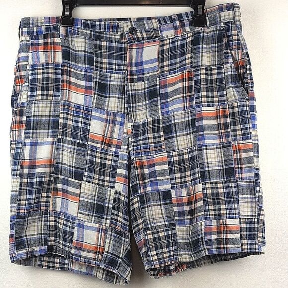 Berle Cotton Madras Plaid Multicolor Patchwork Men's Shorts Size 36 80's Preppy - Picture 1 of 13